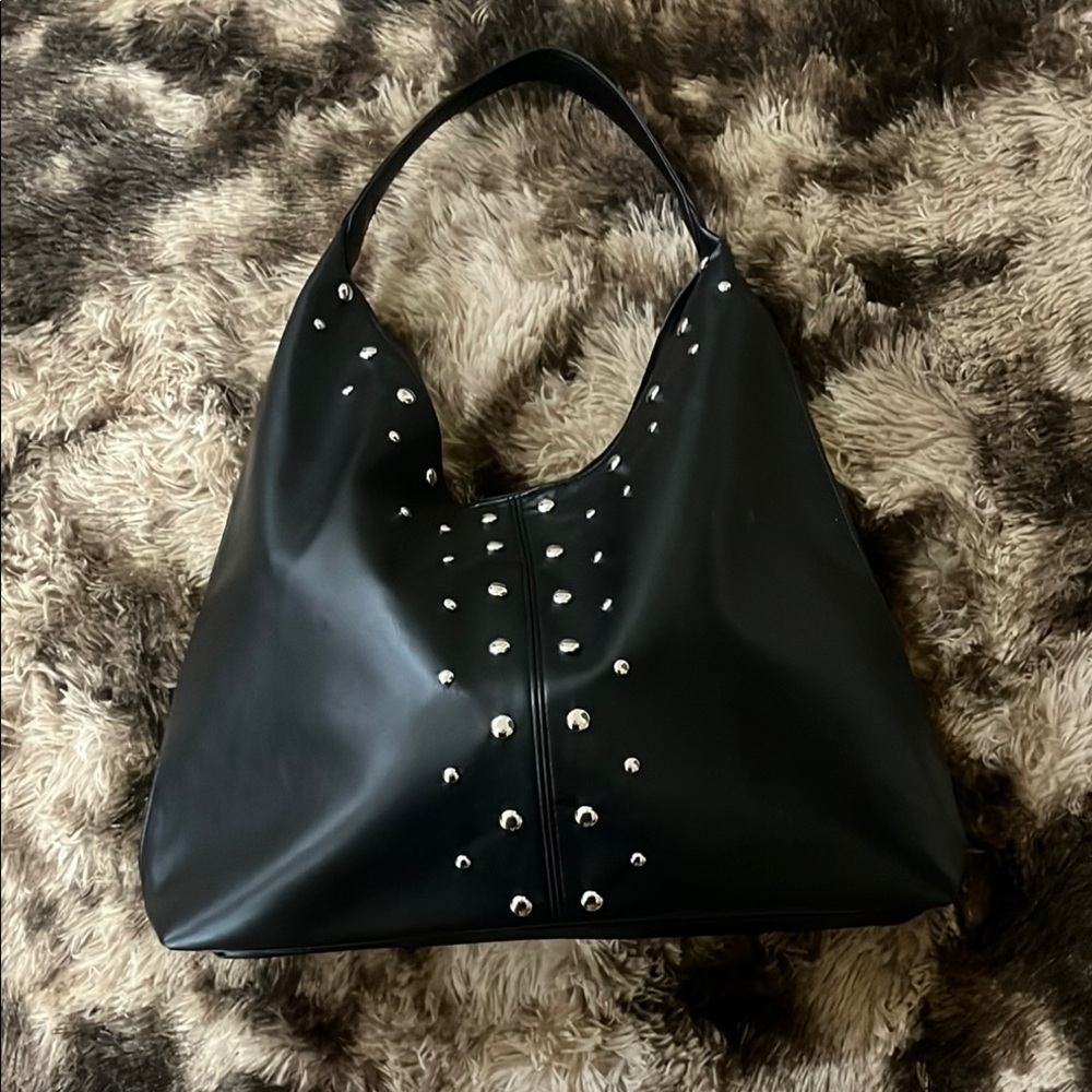 Black Hobo Bag with Silver Studs